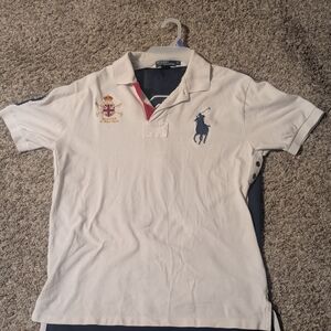 Men's White And Navy Blue Polo Ralph Lauren Polo Number 3 Big Pony Size Large